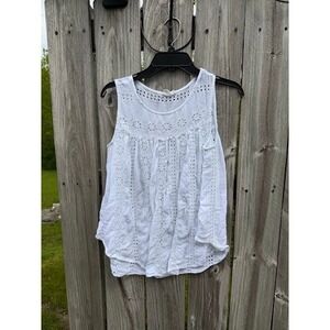 Gap White Eyelet Embroidered Sleeveless Babydoll Top Womens Medium Boho Summer